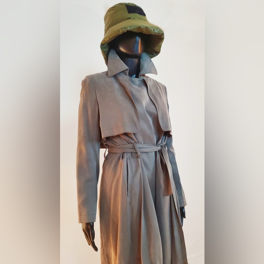 Club Monaco Soft Olive Belted Trench Coat Raincoat Overcoat (Hat Excluded)